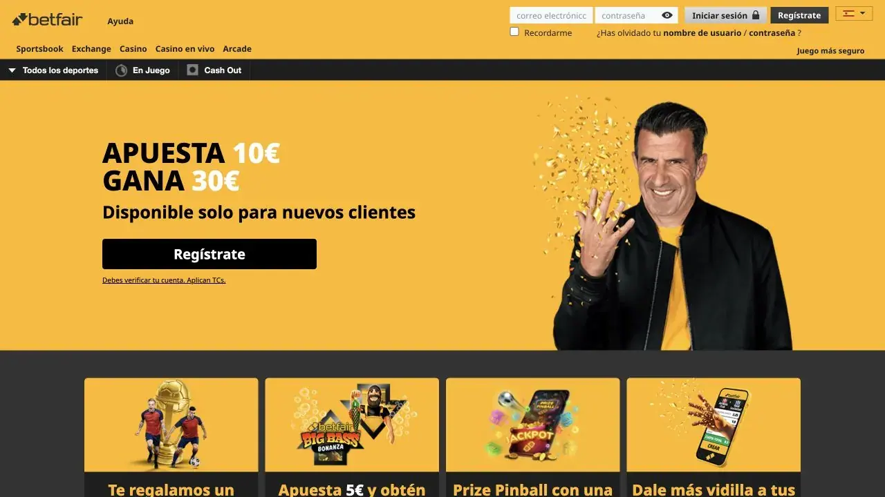 Captura de la web oficial de Betfair en español