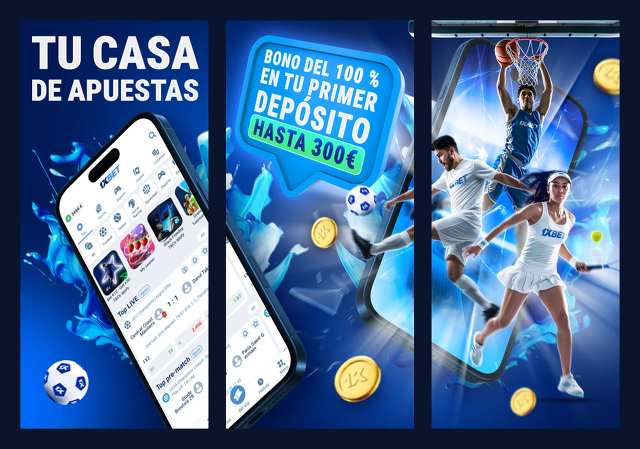 Tres pantallas de la aplicación de 1xBet en la App Store española