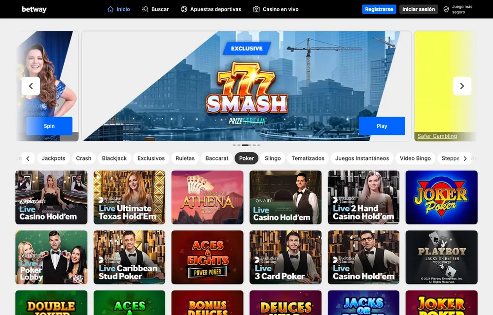 Sección de casino de Betway