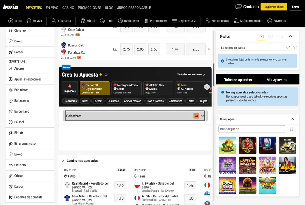 Portada de bwin Colombia
