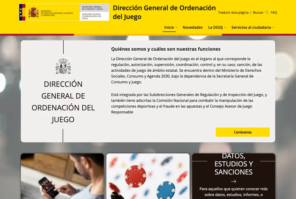 Portada de la Dirección General de Ordenación del Juego