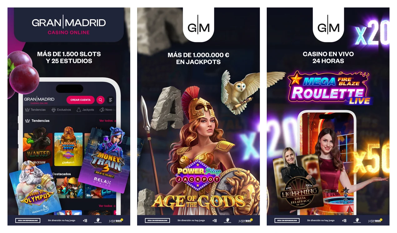 Capturas en español de la app oficial de Gran Madrid Casino Online