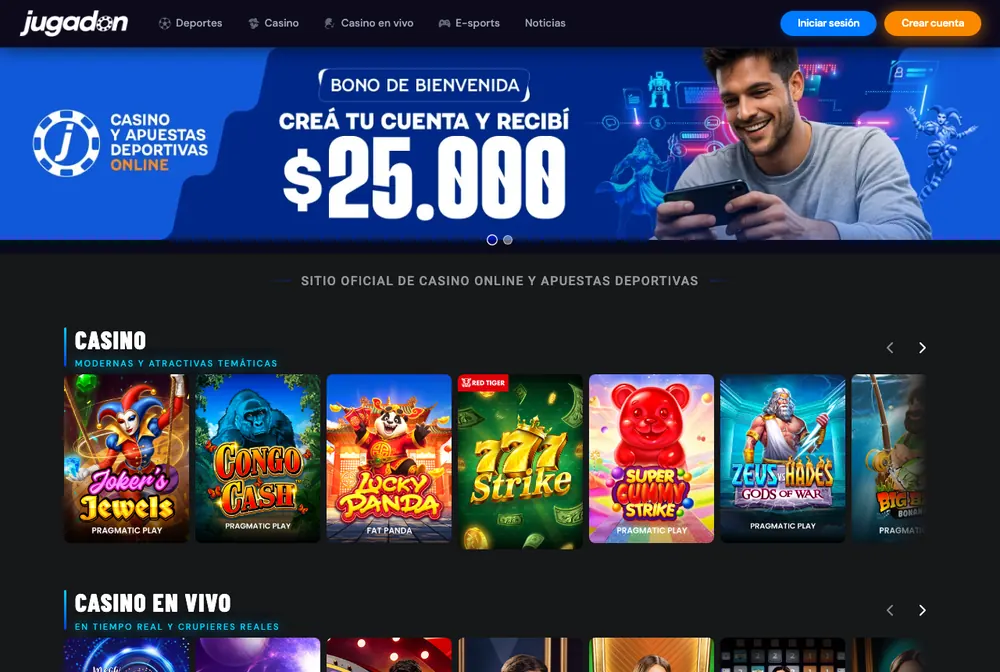 Portada de Jugadón, plataforma de casino online habilitada en Argentina