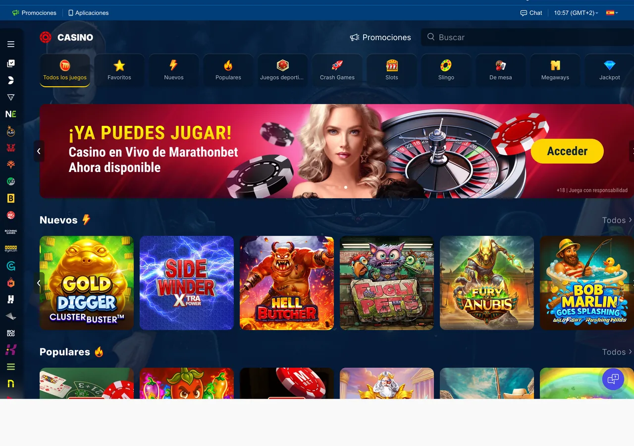 Captura de la portada del casino de Marathonbet