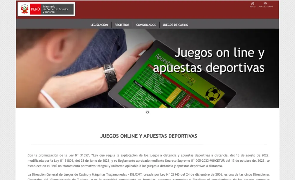 Sección de juegos a distancia de MINCETUR