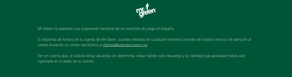 Aviso de suspensión del servicio en mrgreen.es