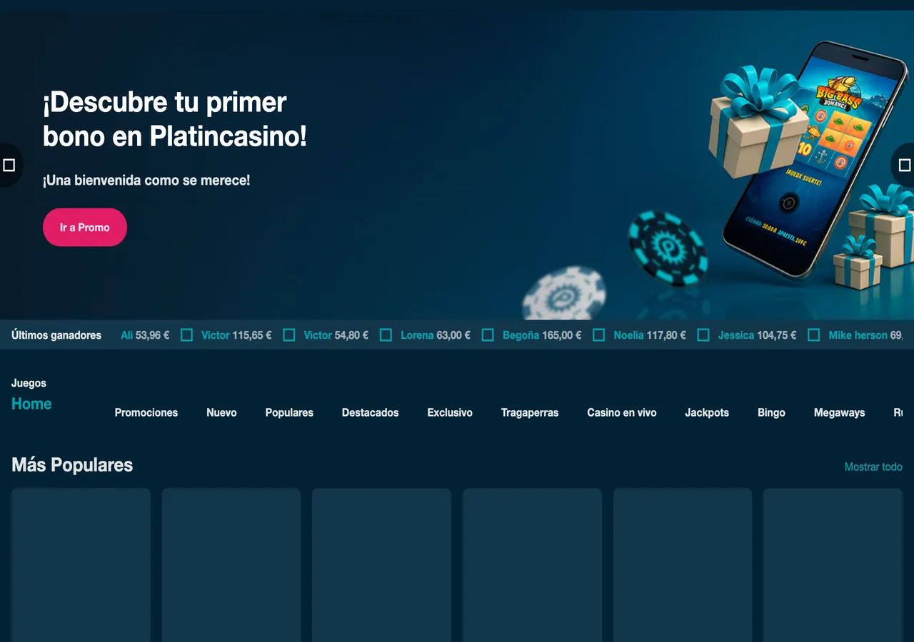 Captura archivada de la portada de Platincasino