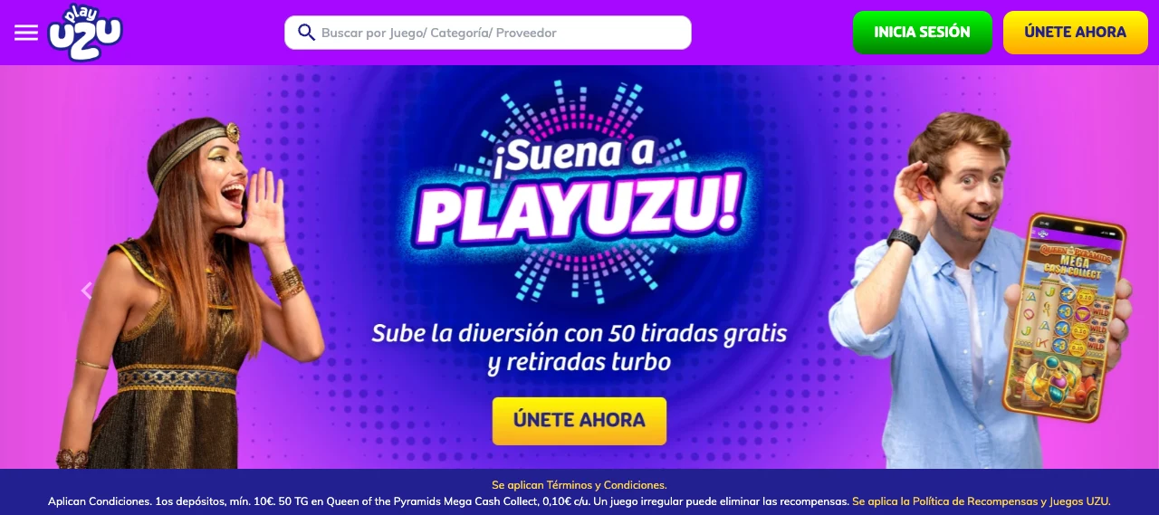 Captura de pantalla de la portada de PlayUZU en España