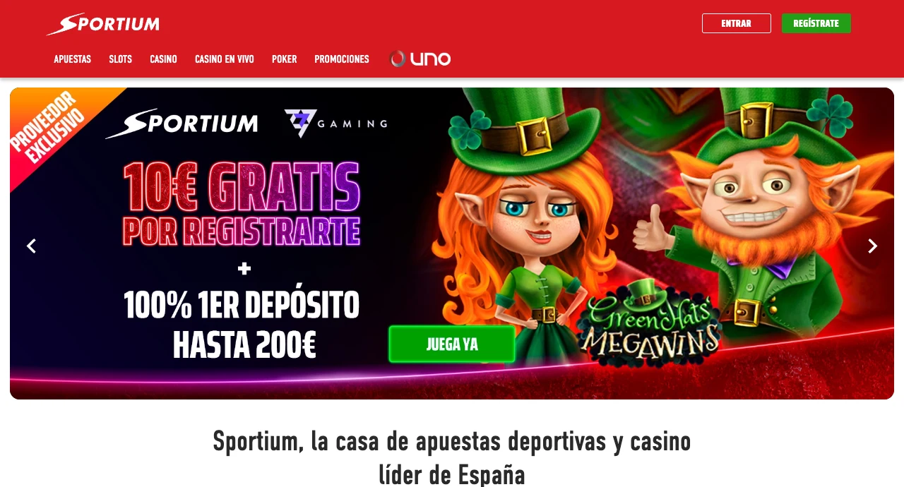 Captura de pantalla de la portada de Sportium en España