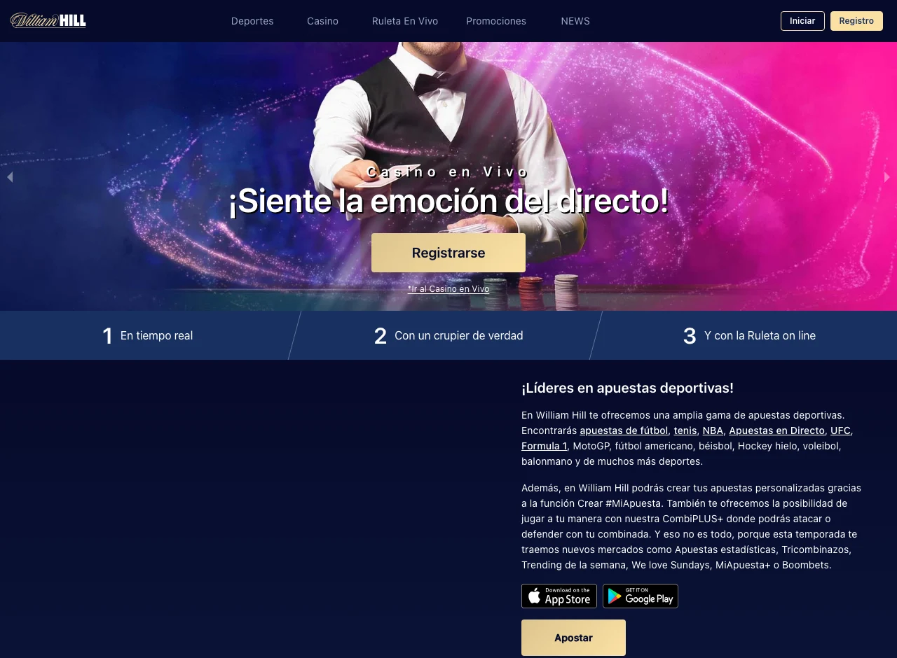 Captura de la portada de William Hill en España