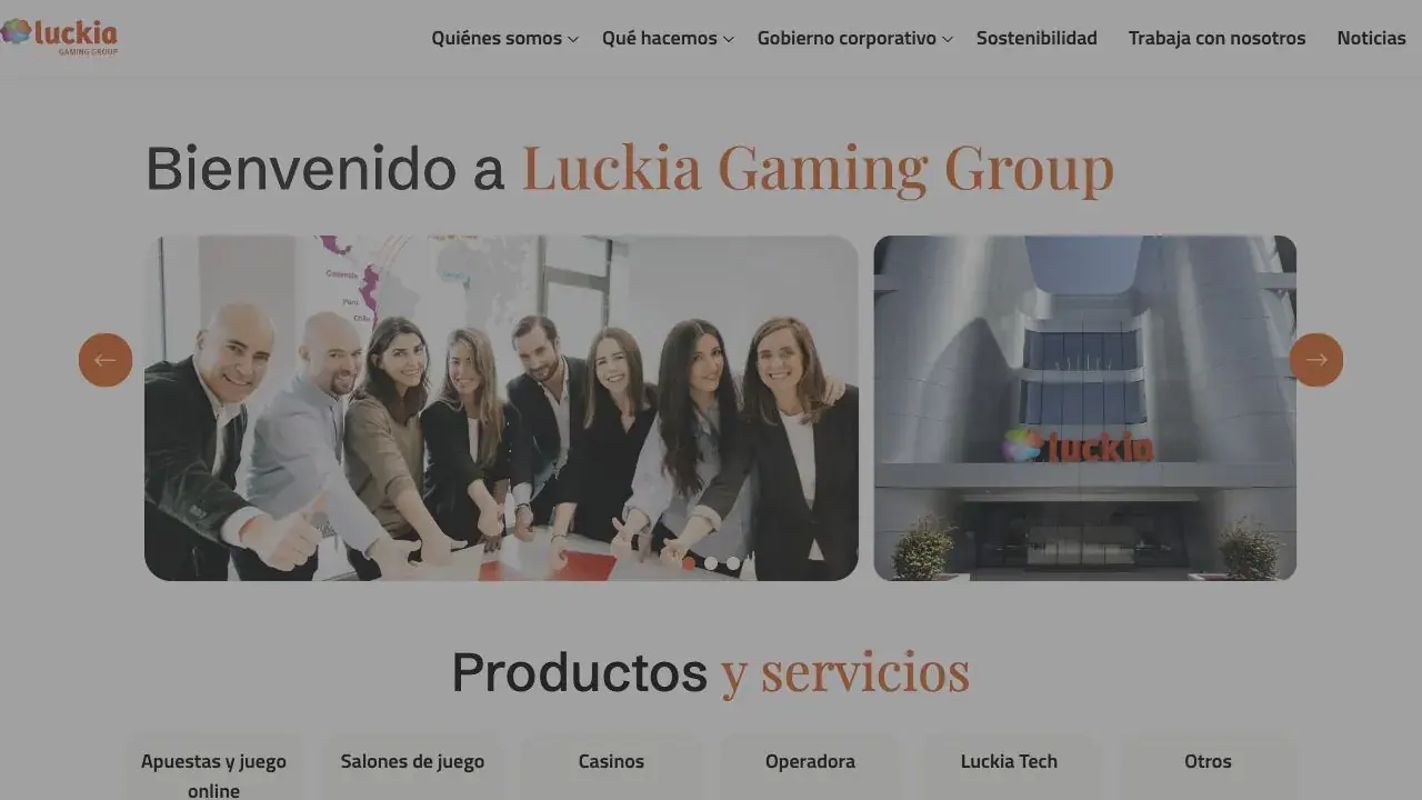 Captura del sitio oficial de Luckia Gaming Group en español
